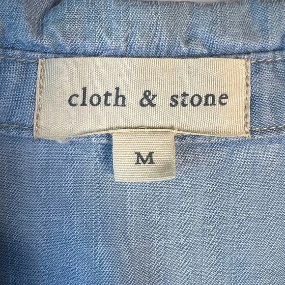 Cloth and Stone Blue Shirt Midi Dress Chambray Denim 3/4 Sleeves Collared Size M - Picture 5 of 14